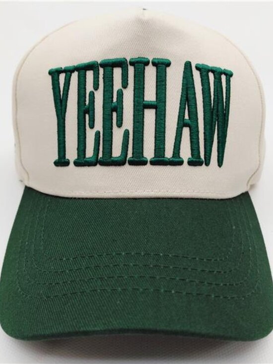 Retro 80s Yeehaw Puff Embroidered Cowboy Hat - Green & Beige - USA Embroidered main image 5